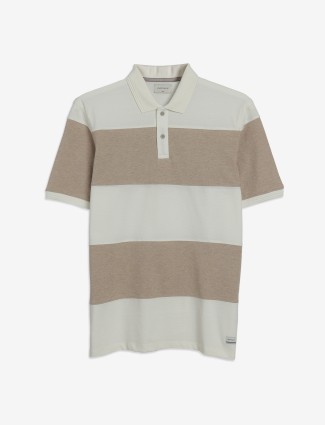 Octave beige cotton stripe t-shirt