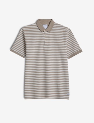 OCTAVE beige stripe polo cotton t-shirt