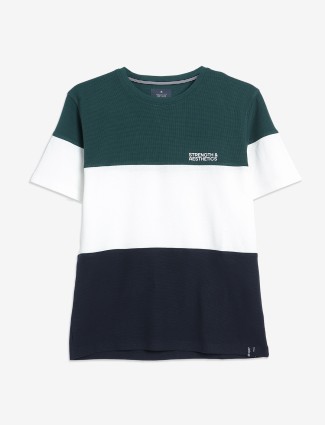 Octave green color block cotton t-shirt