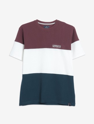 Octave maroon cotton color block t-shirt