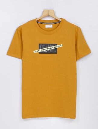 Octave mustard yellow cotton printed t shirt