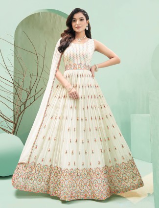 Off white embroidery georgette anarkali suit