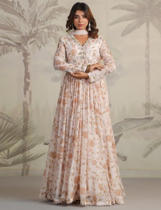 Off-white floor-length suit with dupatta