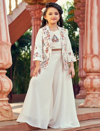Off white jacket style georgette palazzo suit