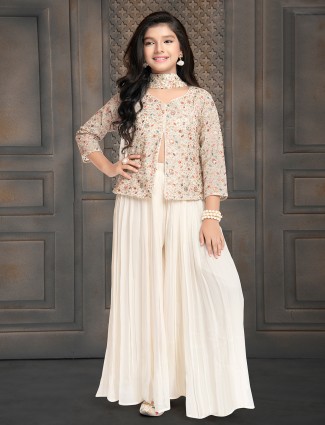 Off white palazzo suit with choker dupatta