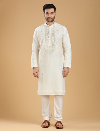 Latest off white silk kurta suit