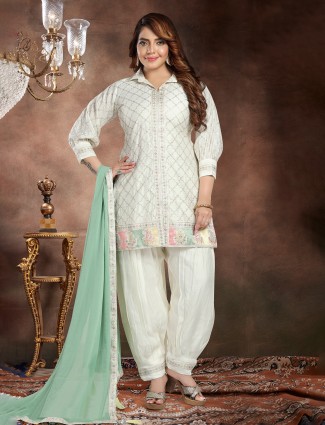 Off-white silk punjabi style salwar suit
