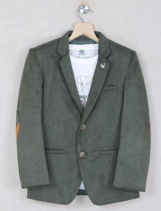 Olive color terry rayon blazer for party