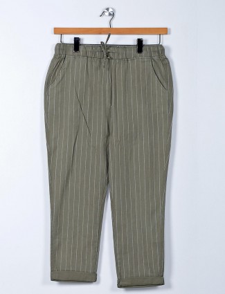 Olive cotton palazzo pant for women