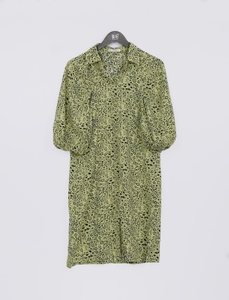 Olive printed dress for casual