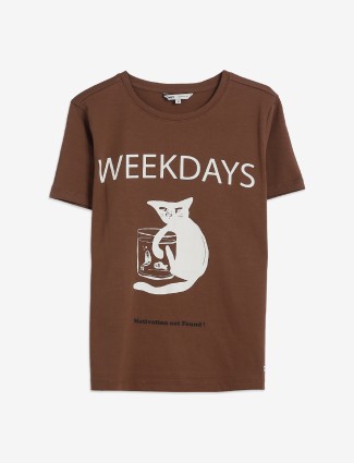ONLY printed brown cotton t-shirt