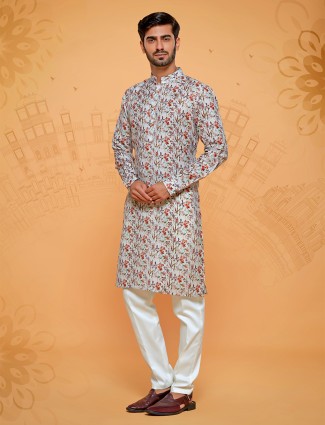 Orange and white kurta suit in linen cotton