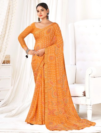 Orange chiffon bandhej printed saree