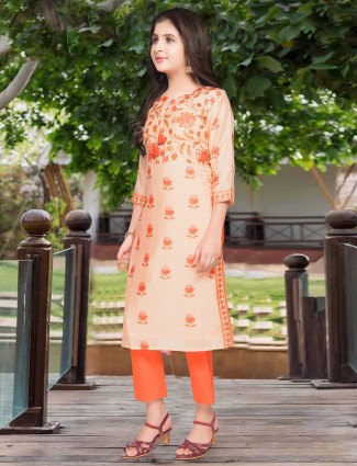 Orange designer pant style salwar kameez for girls