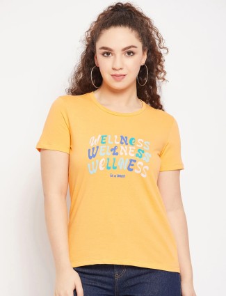 Orange printed cotton women t shirt