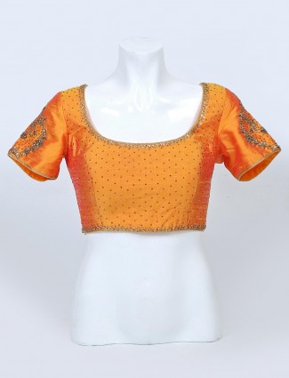 Orange raw silk readymade blouse