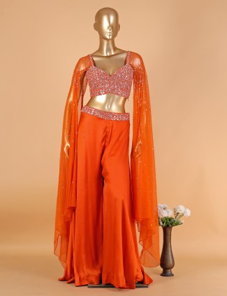 Orange silk designer palazzo suit