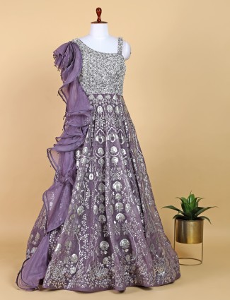 Organza mauve purple floor length gown