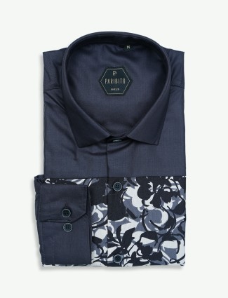 Paribito dark grey cotton printed shirt
