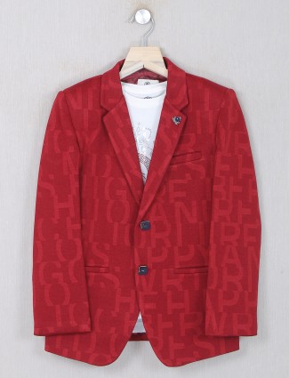 Party wear red printed terry rayon blazer