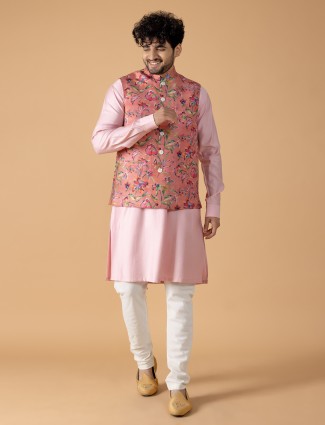 Peach and pink silk waistcoat set