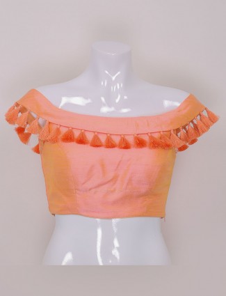 Peach color raw silk plain ready made blouse