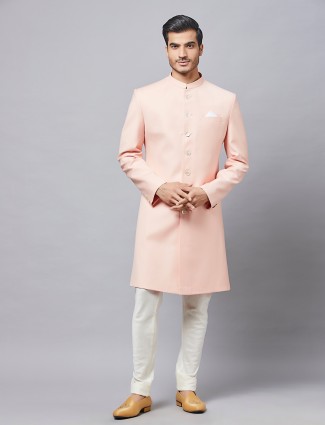 Peach cotton silk indo western for party