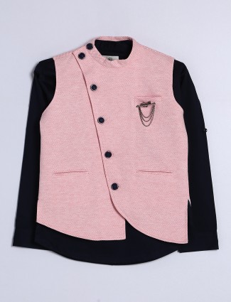Peach silk textured waistcoat with shirt