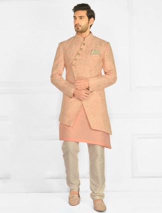 Peach wedding wear indo-western suit for mens