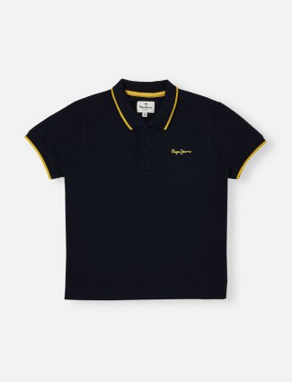 PEPE JEANS black plain polo cotton t-shirt