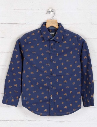Pepe jeans navy printed casual wear shirt