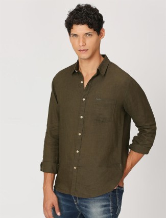 PEPE JEANS olive cotton full sleeve shirt