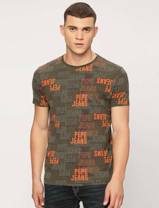 Pepe Jeans olive letter print t shirt