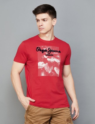 PEPE JEANS red printed casual t-shirt