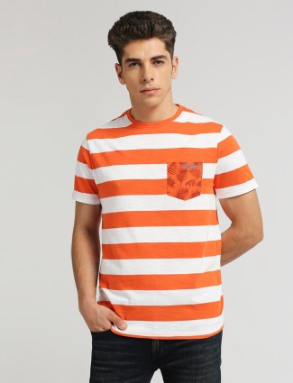 PEPE JEANS white and orange stripe t-shirt