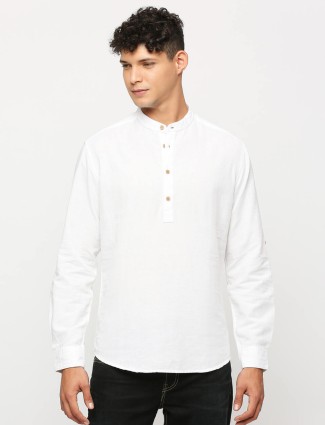 Pepe Jeans white plain cotton linen shirt