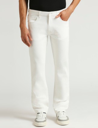 PEPE JEANS white solid straight jeans