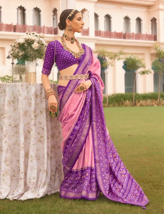Pink and purple silk saree
