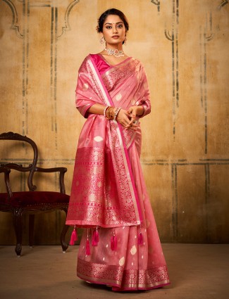 Pink banarasi tissue silk saree