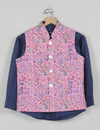 Pink color cotton silk party wear boys waistcoat with shirt