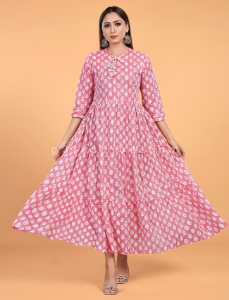 Pink cotton printed kurti for casual wear