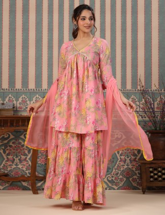 Pink floral printed palazzo suit