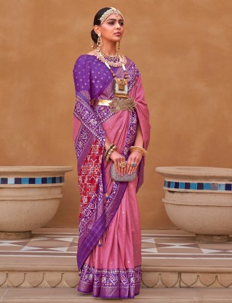 Pink patola silk wedding wear saree