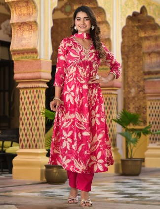 Pink printed kurti set for festive