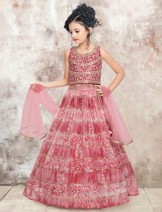 Pink rich printed georgette wedding lehenga choli for girls