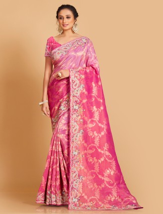 Pink shade silk wedding saree
