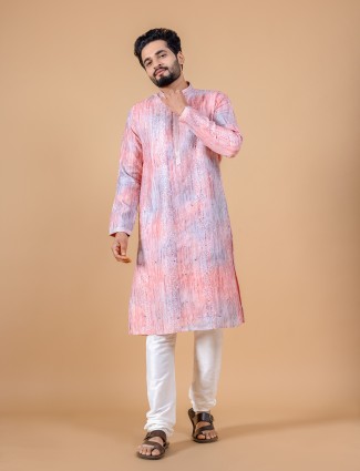 Pink shaded cotton printed kurta suit