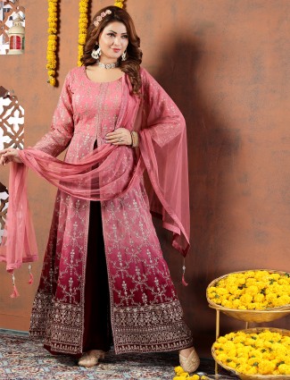 Pink shaded georgette wedding palazzo suit