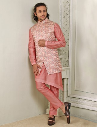 Pink silk wedding wear designer waistcoat set