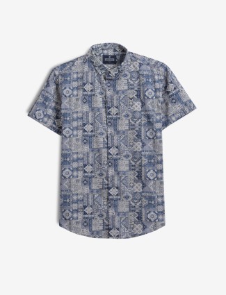 PIONEER blue printed cotton shirt